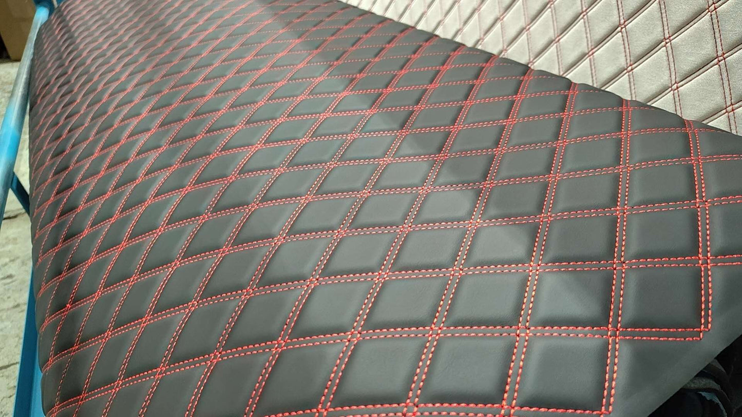 Diamond Stitched Vinyl 54" Width Black / Blue / Red Stitch