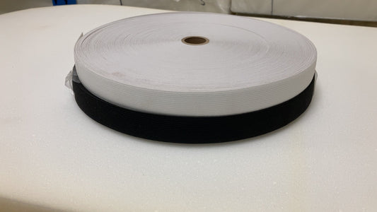 Upholstery Webbing --- Knitted Elastic Webbing 1" Black / White. Full Roll 100 Yards