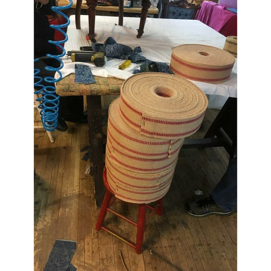 Upholstery Webbing --- Jute Webbing LMC Red Stripe 3-1/2″