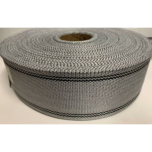 Upholstery Webbing --- Poly Webbing WP 3302 3-1/2" Gray With Black Stripe