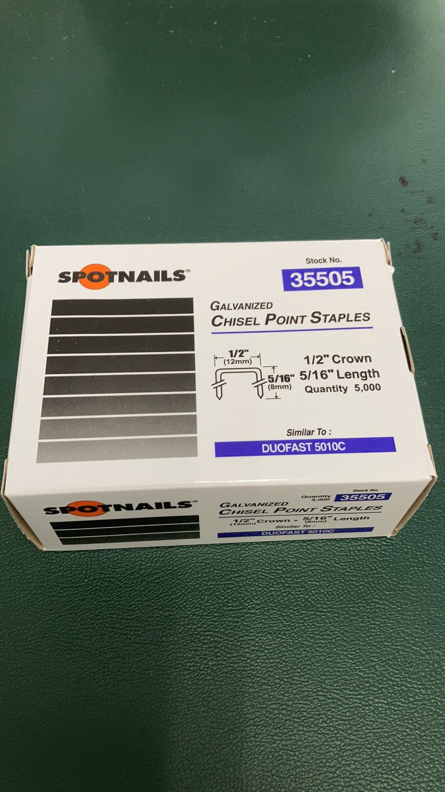 Spotnails 50 Series Staples. Similar To Duo-Fast 50 Series. 20 Gauge 1/2" Crown For Wood Working (Galvanized & 304 Stainless Steel)