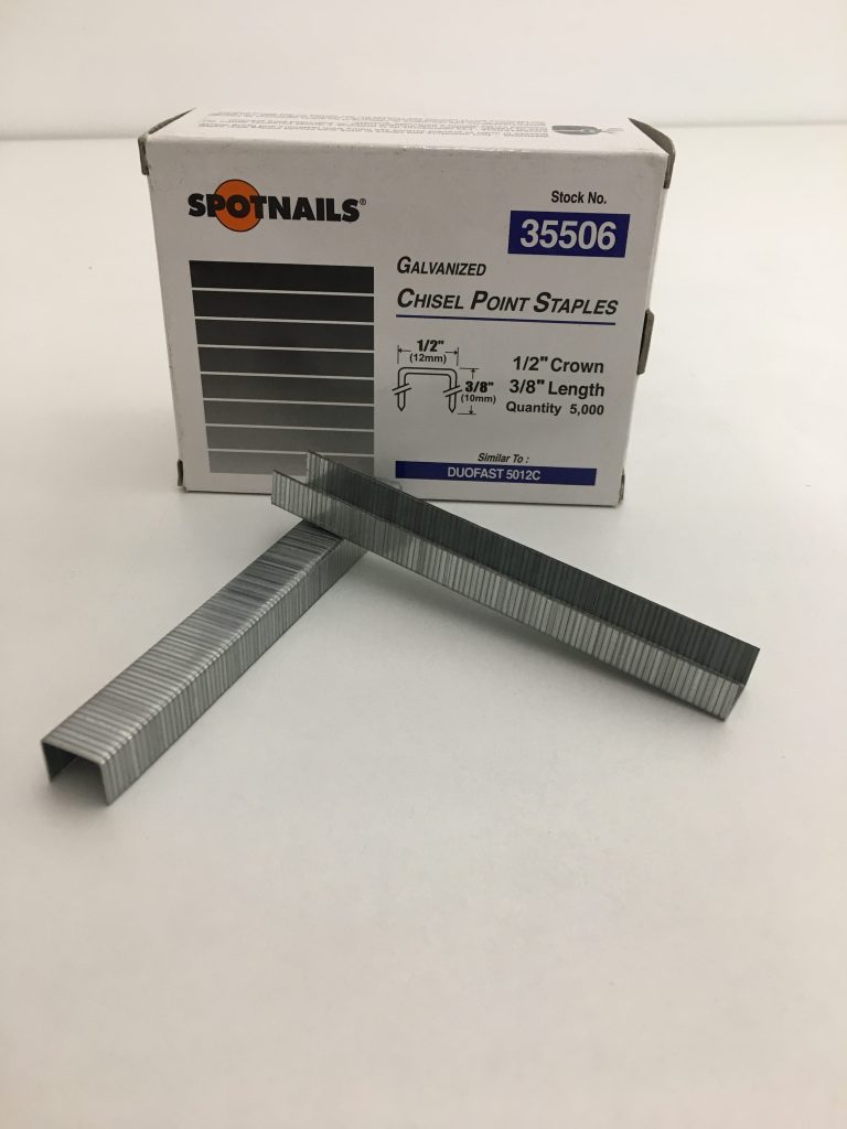 Spotnails 50 Series Staples. Similar To Duo-Fast 50 Series. 20 Gauge 1/2" Crown For Wood Working (Galvanized & 304 Stainless Steel)