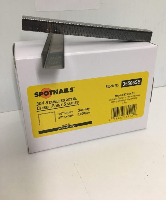 Spotnails 50 Series Staples. Similar To Duo-Fast 50 Series. 20 Gauge 1/2" Crown For Wood Working (Galvanized & 304 Stainless Steel)