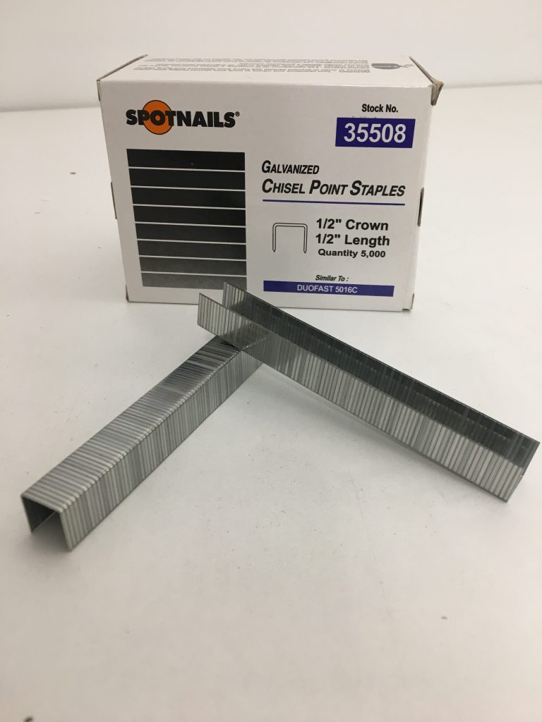 Spotnails 50 Series Staples. Similar To Duo-Fast 50 Series. 20 Gauge 1/2" Crown For Wood Working (Galvanized & 304 Stainless Steel)
