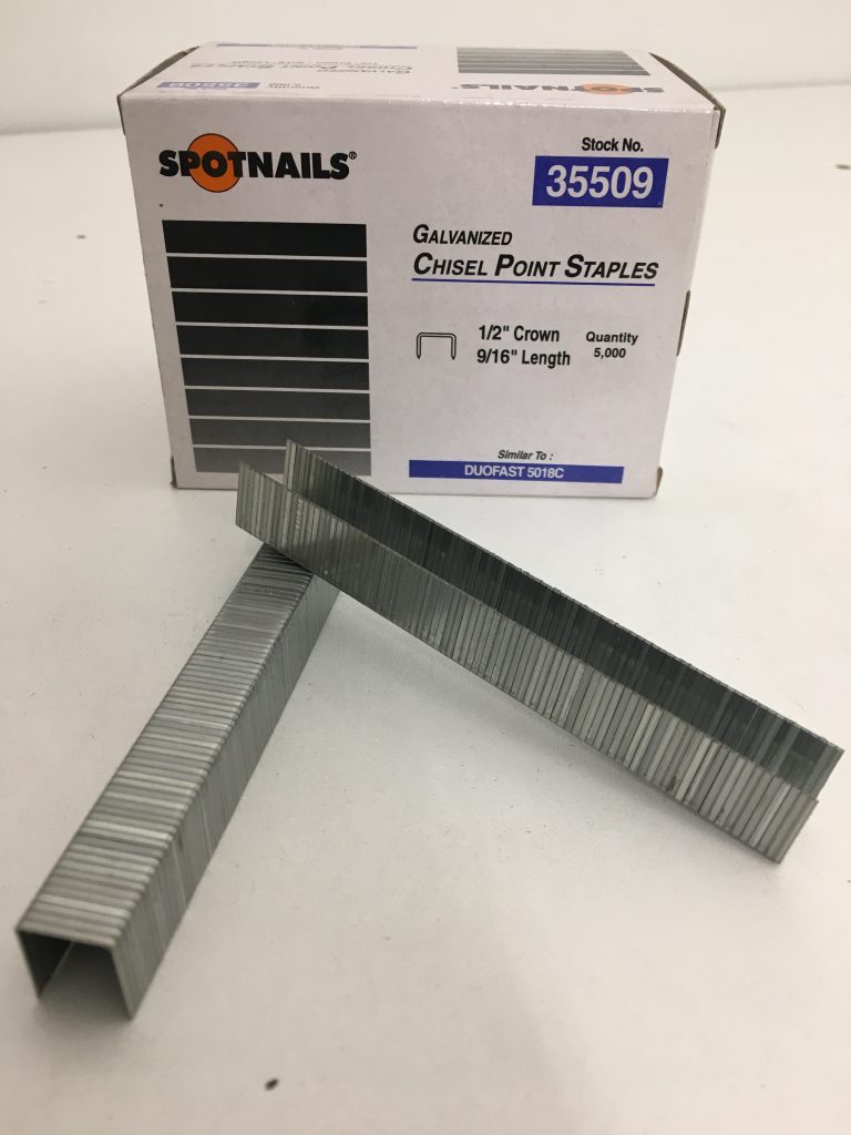 Spotnails 50 Series Staples. Similar To Duo-Fast 50 Series. 20 Gauge 1/2" Crown For Wood Working (Galvanized & 304 Stainless Steel)