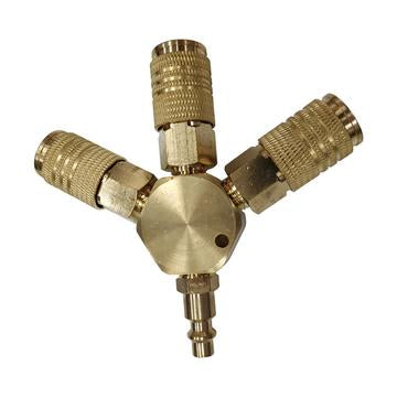 3 Way 1/4'' Quick Coupling Manifold, Brass 1/4'' NPT Coupler / Plug