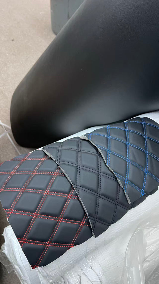 Diamond Stitched Vinyl 54" Width Black / Blue / Red Stitch