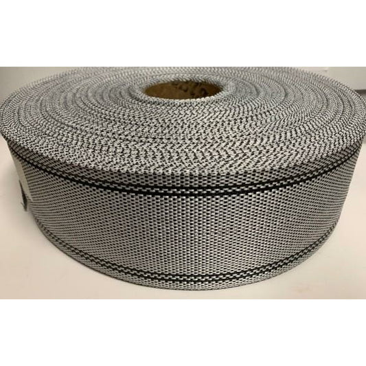 Upholstery Webbing ---  Poly Webbing WP 3302 3-1/2" Gray With Black Stripe