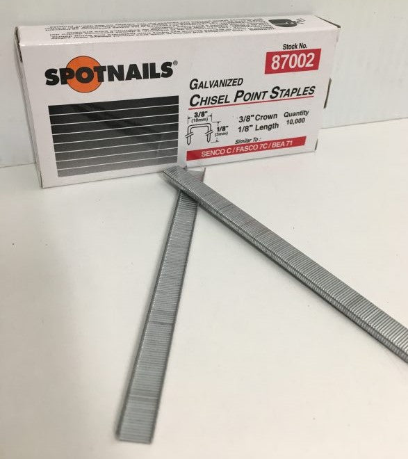 Spotnails 8700_ Similar To BEA 71 Series Staples. 22 Gauge 3/8" Crown Galvanized / Stainless Steel