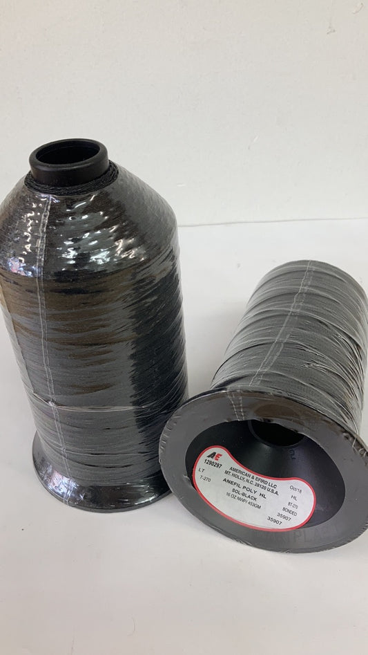 A&E LLC, Tex 270 Polyester Threads, Black Color 16 oz. Spool