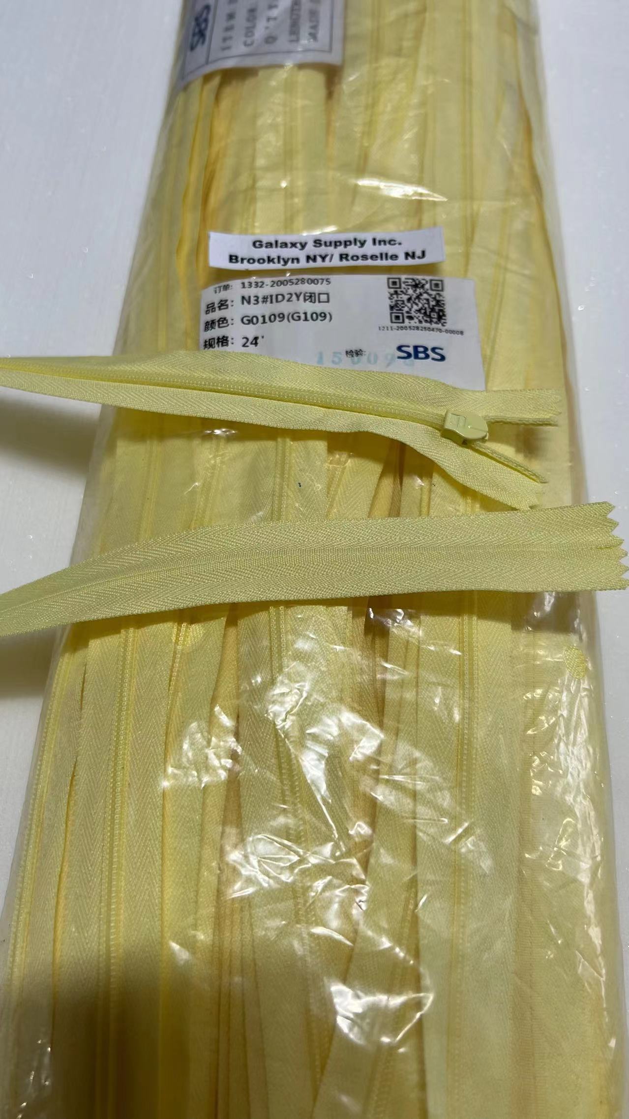 SBS #3 Invisible Nylon Coil Non-Separating ( Close End ) 24" Upholstery Zipper & Sliders ( Sold By 100 Pcs Mix Colors Available )