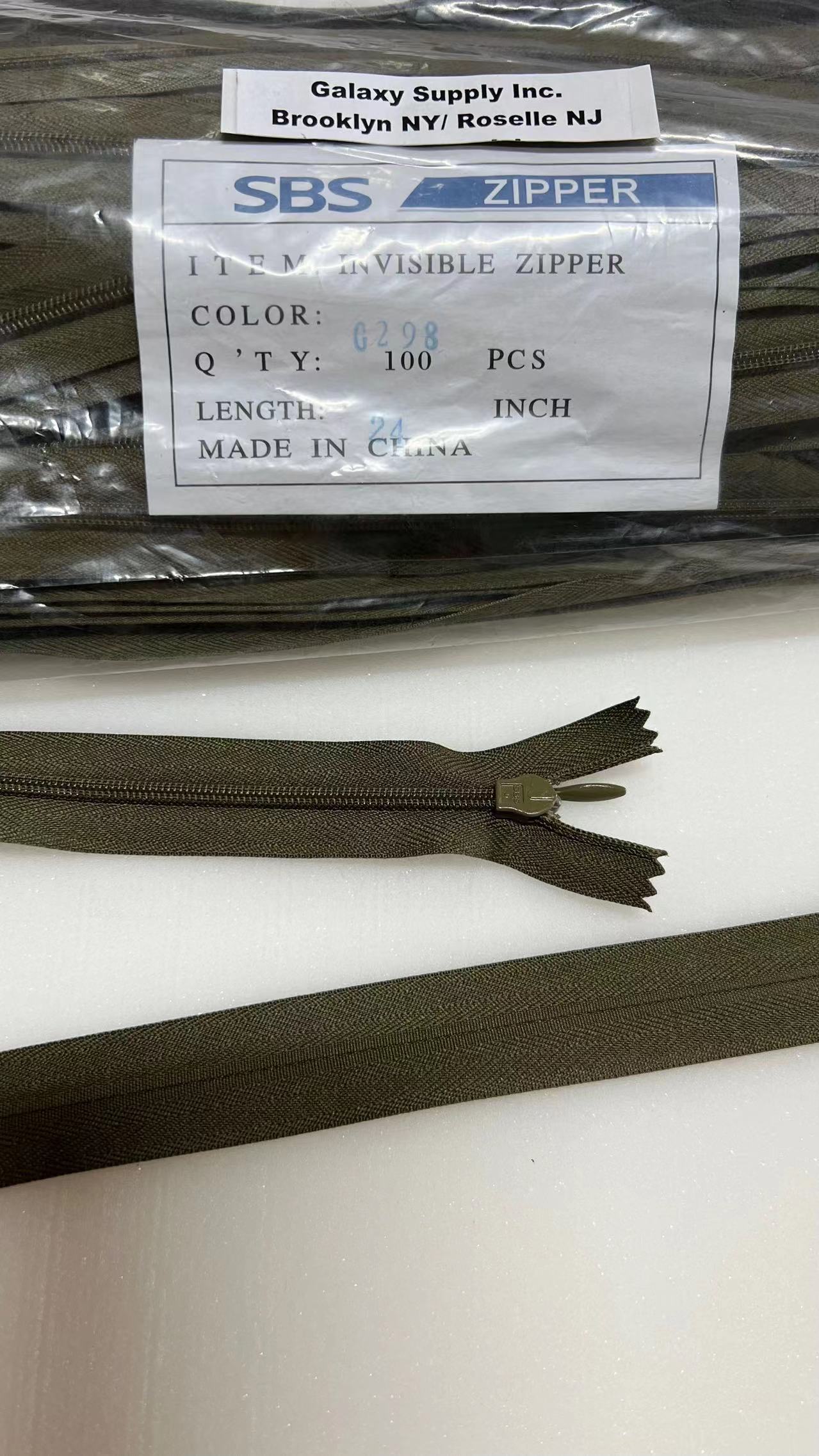 SBS #3 Invisible Nylon Coil Non-Separating ( Close End ) Upholstery Zipper & Sliders ( Sold By 1 / 20 Pcs )